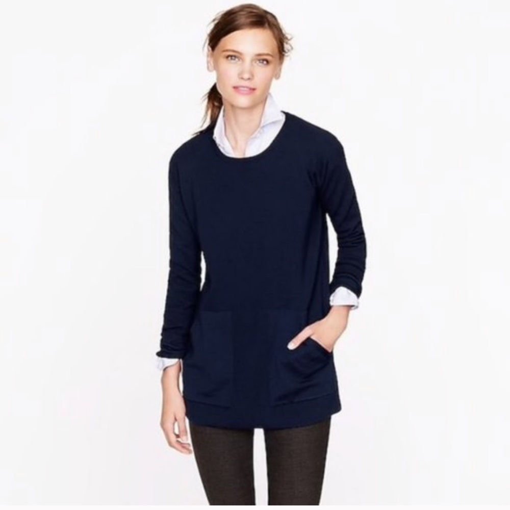 J. Crew 100% Merino Pocket Tunic Sweater/Navy/XS
